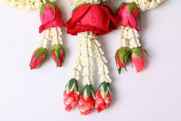 Thai garland colorful flower on white background