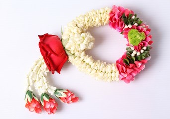 Thai garland colorful flower on white background
