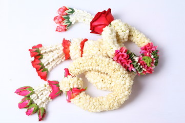 Thai garland colorful flower on white background
