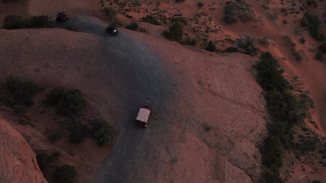 Offroad Jeepers on 4x4 Trail Hells Revenge Near Moab, Utah Aerial Drone and Landscape