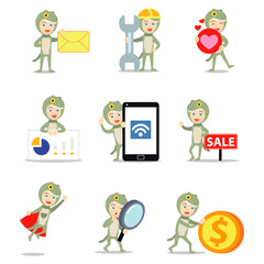 Set character of woman t-rex as extinct dinosaurs.