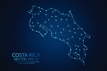 Abstract mesh line and point scales on dark background with map of Costa rica. Wire frame 3D mesh polygonal network line, design sphere, dot and structure. Vector illustration eps 10.