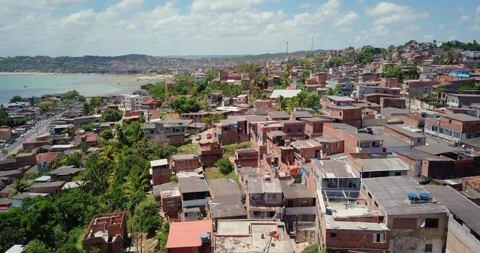 Neighborhood favela with horizon blue sky