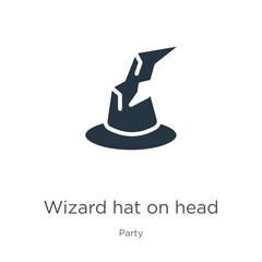 Wizard hat on head icon vector. Trendy flat wizard hat on head icon from party collection isolated on white background. Vector illustration can be used for web and mobile graphic design, logo, eps10