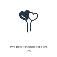 Two heart shaped balloons icon vector. Trendy flat two heart shaped balloons icon from party collection isolated on white background. Vector illustration can be used for web and mobile graphic design,