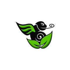 chameleon with wing nature vector logo design