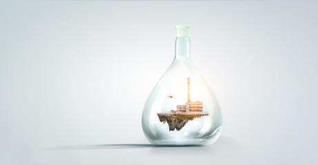 City inside a glass bottle