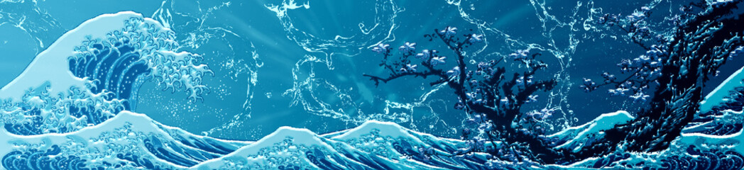 神奈川沖浪裏＆桜　水ロングバージョン