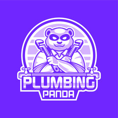 Panda Mascot Logo Character for Plumbing Service Business Identity
