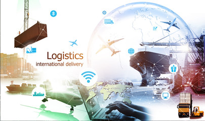 Logistics international delivery concept, World map with logistic network distribution on background.background for Concept of fast or instant shipping, Online goods orders worldwide