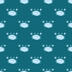 Cute Crab Seamless Pattern, Cartoon Hand Drawn Animal Doodles Vector Illustration Background