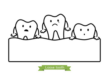 loose tooth, tooth is fall out of the gum - dental cartoon vector outline flat style