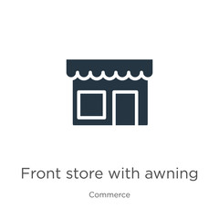 Front store with awning icon vector. Trendy flat front store with awning icon from commerce collection isolated on white background. Vector illustration can be used for web and mobile graphic design,