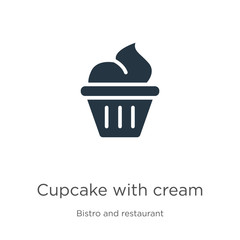 Cupcake with cream icon vector. Trendy flat cupcake with cream icon from bistro and restaurant collection isolated on white background. Vector illustration can be used for web and mobile graphic