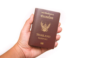 Hand Holding Thailand Passport Isolate on White Background