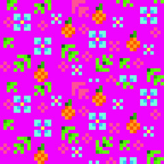 Flowers seamless pattern for pixel art style game, fabric textures,  print for clothes. Isolated vector illustration. Design for stickers, logo, web, mobile app. 