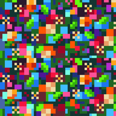 Flowers abstract seamless pattern for pixel art style game, fabric textures,  print for clothes. Isolated vector illustration. Design for stickers, logo, web, mobile app. 
