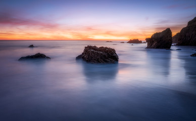 Sunset along the beach in california