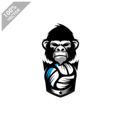 Volleyball Gorilla Monkey team logo design. Scalable and editable vector.	
