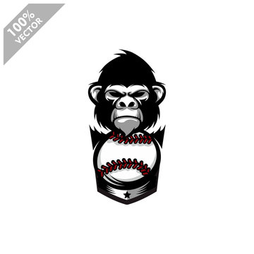 Baseball Gorilla Monkey team logo design. Scalable and editable vector.	