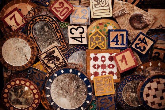 Tiles for sale at a market in Fes, Morocco