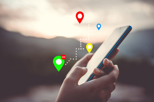 People Use Smartphone To Check Map To Travel With Internet And Gps Application For Vacation.