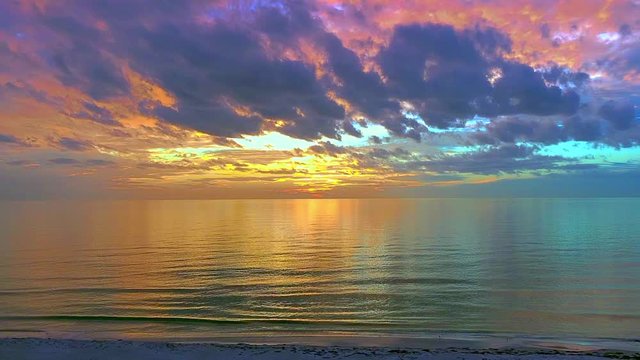 Beautiful Calm Ocean Colorful Watercolor Clouds Sky Sunset