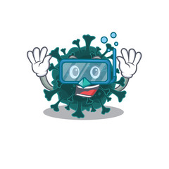 A cartoon picture featuring coronavirus COVID 19 wearing Diving glasses
