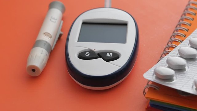  blood sugar measurement for diabetes, pills and stethoscope 