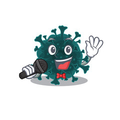 Cute coronavirus COVID 19 sings a song with a microphone