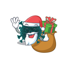 Santa coronavirus COVID 19 Cartoon character design with box of gift