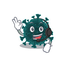 Charming coronavirus COVID 19 cartoon character design wearing headphone