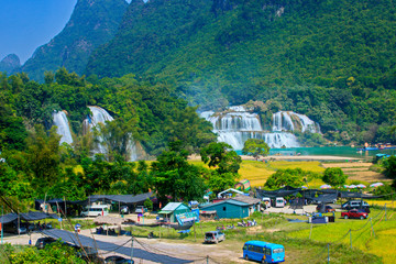 PHONG NAM, CAOBANG, VIETNAM - SEPTEMBER 27, 2019: Beauty of Ban Gioc Waterfall in Cao Bang, Vietnam...