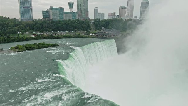 Aerial Epic view of the Niagara Falls and the town of Niagara. Ontario, Canada. 15 September 2019