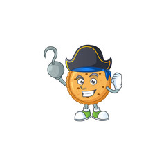 Calm one hand Pirate peanut butter cookies mascot design wearing hat
