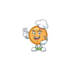 Peanut butter cookies cartoon character in a chef dress and white hat