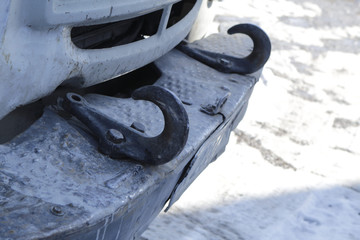 Towing hooks on the old bumper of the Zil-131 truck.