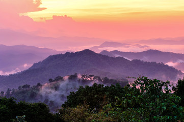 Fototapeta na wymiar Sunset tropical mountain Kaeng Krachan National Park Panoen Thung Mountain in Phetchaburi Thailand 