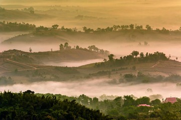 View light morning mist mountain  in khaokho phetchabun, Thailand 