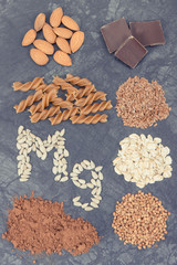 Nutritious eating containing magnesium. Healthy nutrition as source vitamins, minerals and fiber