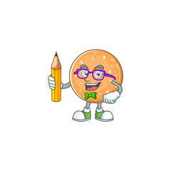 A mascot icon of Student sugar cookies character holding pencil