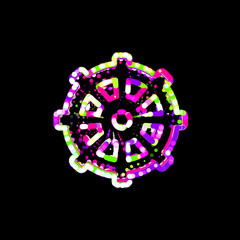 Symbol dharmachakra from multi-colored circles and stripes. UFO Green, Purple, Pink