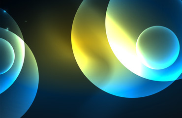 Neon shiny transparent glowing circles with light effects. Techno futuristic vector abstract background For Wallpaper, Banner, Background, Card, Book Illustration, landing page