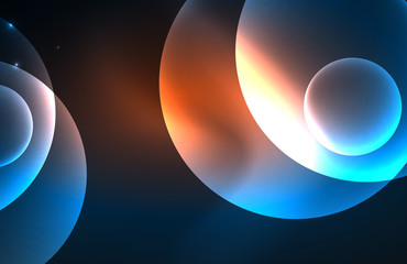 Neon shiny transparent glowing circles with light effects. Techno futuristic vector abstract background For Wallpaper, Banner, Background, Card, Book Illustration, landing page
