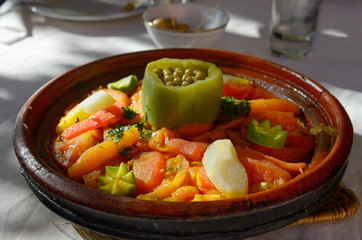Vegetable Tagine lunch at an outdoor restaurant in Dades Gorge Morocco