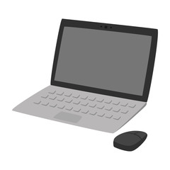 グレーのキーボードがついたノートパソコンのイラスト。
