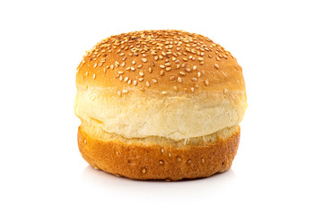 Fresh burger or cheeseburger bun on white isolated background