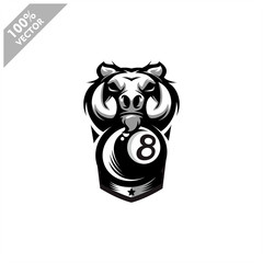 Billiard 8 ball Warthog Wild Boar team logo design. Scalable and editable vector.
