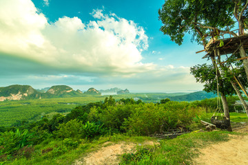 Beautiful mountains in the Thai sea Located in Phang Nga province, Thailand