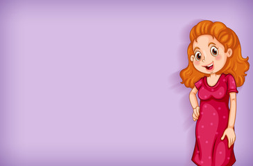 Background template design with happy lady in red dress